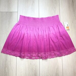 Y2K Fashion Bug Skirt Womens XL Pink Ombre Lace Hem Smocked Waist Boho Coquette